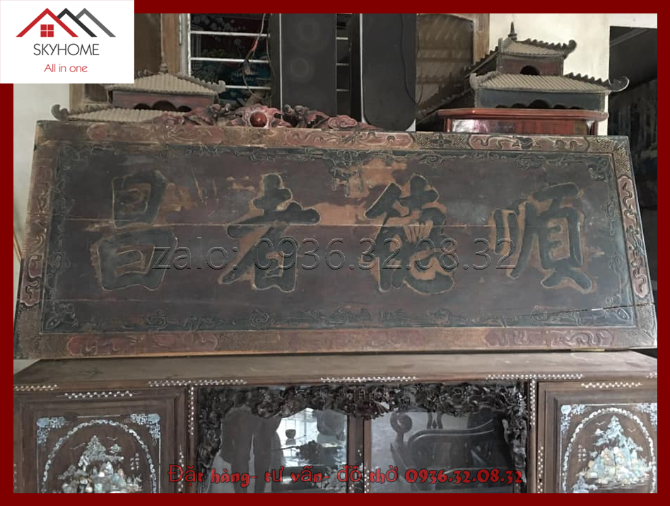 Hoành phi gỗ phòng thờ chữ thuận đức giả xương